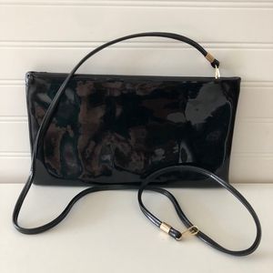 VINTAGE BLACK PATENT CLUTCH CROSSBODY  BAG PURSE